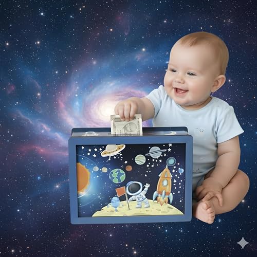 DARSHANAM WORLD Space Theme Money Bank for Kids | Baby Learning Piggy Bank | Cartoon Astronaut Rocket Design Coin & Cash Saving Box | Educational Gift for Children (Galaxy) - Image 5