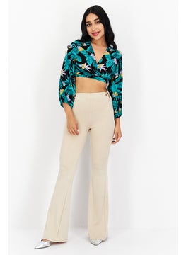 Women Tie Neck Long Sleeve Floral Print Crop Top, Green/Black Combo - pzsku/ZA816E949A77C0D9C8C28Z/45/_/1724351222/b38e5760-d497-459c-afcb-3a4e42cca533