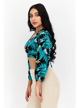 Women Tie Neck Long Sleeve Floral Print Crop Top, Green/Black Combo - pzsku/ZA816E949A77C0D9C8C28Z/45/_/1724351223/d1afeeb0-14f3-4316-b4ce-34564e9af006