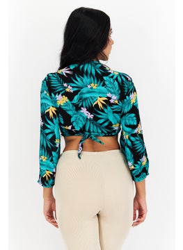 Women Tie Neck Long Sleeve Floral Print Crop Top, Green/Black Combo - pzsku/ZA816E949A77C0D9C8C28Z/45/_/1724351224/f569ac2d-67f7-483b-ae8d-a55c181b249d