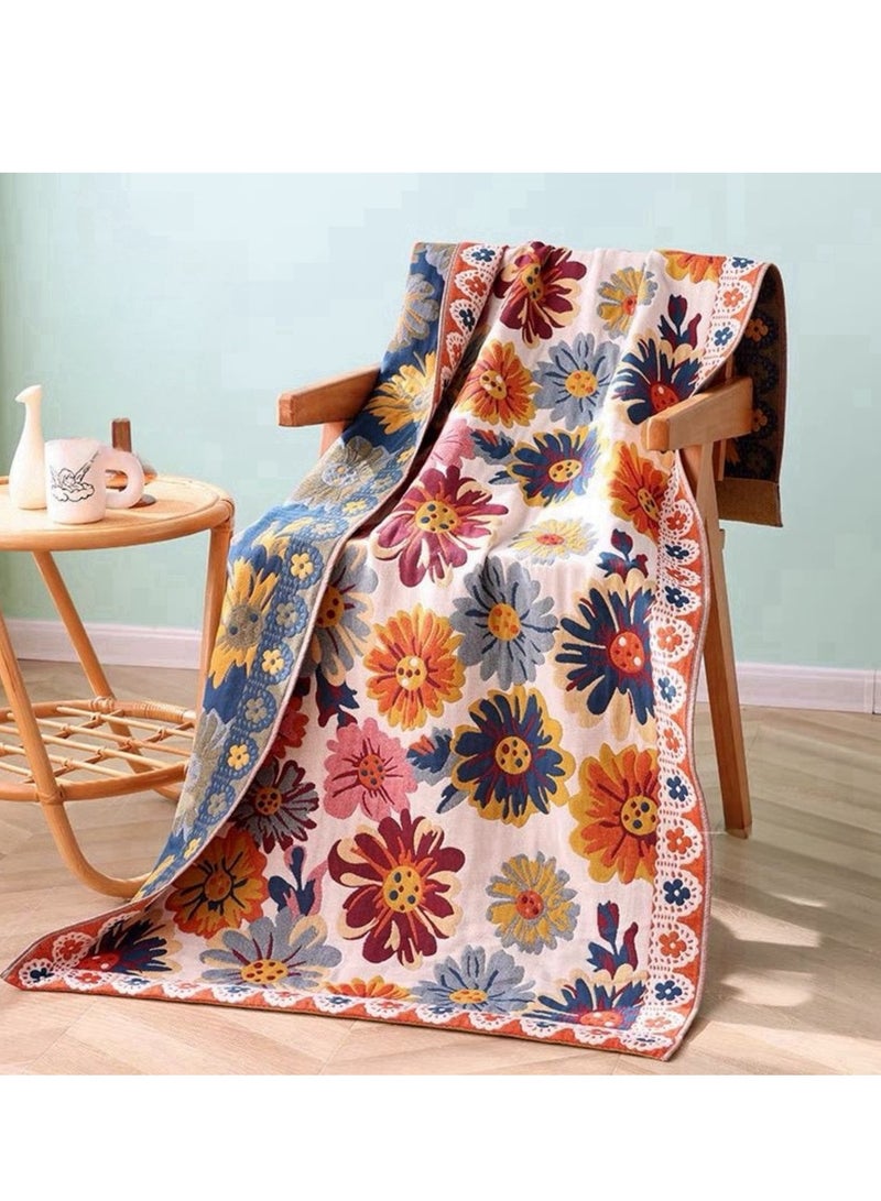 Bath Towel Oversized Adult Bath Towel Bohemian-inspired Style, 4-Layered Softness, Minimal Shedding, Quick Absorption  Fast Drying, Wrapping Capability, Double Sided Pattern 80*160cm - Image 1