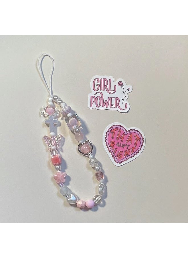 NIBEMINENT Phone Charm/ Chain Strap for Women Girls, Teenager Pink. Cell Phone Case Lanyard Wrist Strap 