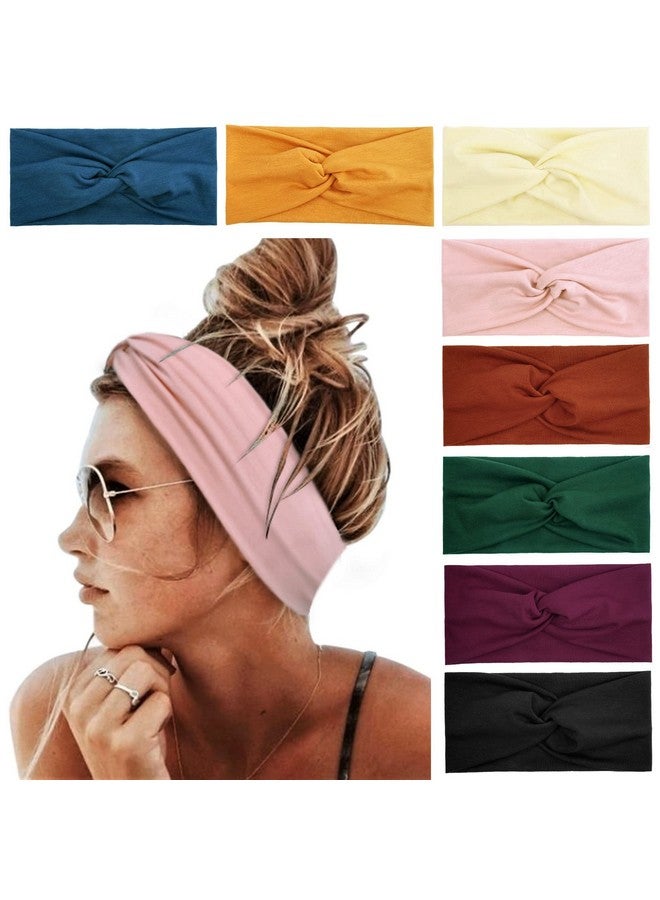 Tobeffect Headbands For Women Non Slip Turban Head Band Boho Elastic Hair Bands For Teen Girls Fashion Wraps Accessories Solid Color 8 Pack - Image 1