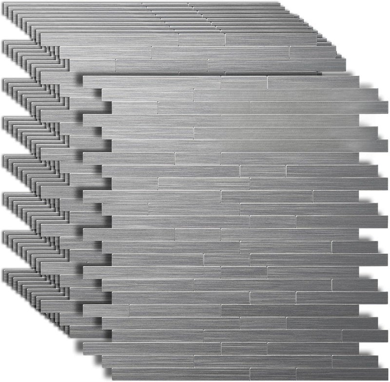 Art3d 10-Pack Self-Adhesive Metal Backsplash Peel and Stick Tile for Kitchen, 12" x 12" Silver Parallel - Image 1