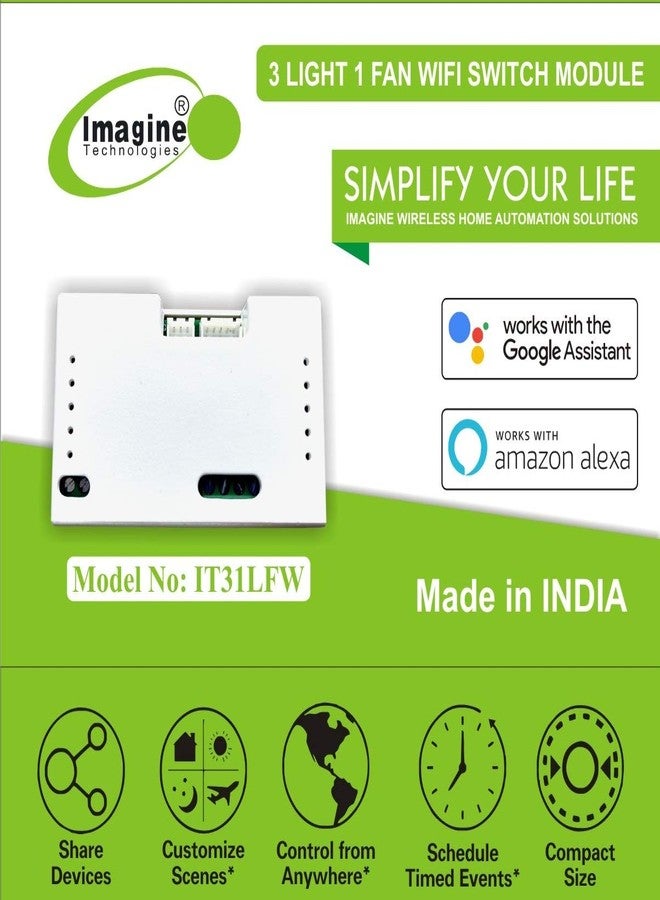 imagine technologies مفتاح ذكي يعمل بتقنية الواي فاي من إيماجين تكنولوجيز لثلاثة مصابيح ومروحة واحدة، قابل للتعديل مع تحكم يدوي | لا يتطلب جهاز تحكم مركزي | يعمل عبر الإنترنت ودون اتصال بالإنترنت | متوافق مع أليكسا وجوجل هوم - Image 2