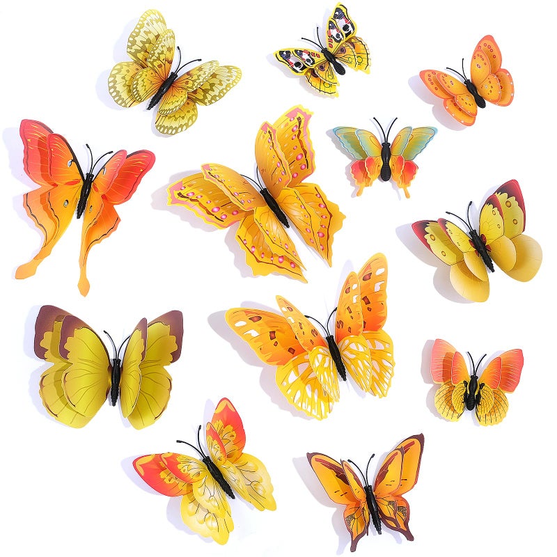 SAOROPEB 3D Butterfly Wall Decor  48 Pcs Double Layer Butterfly Decorations for Party Decorations Locker Decor Refrigerator Decal  Reusable (Yellow) - Image 1