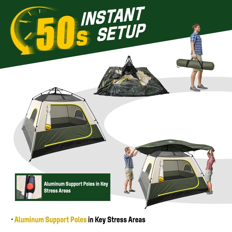 Purebox Tent 4 Person Tents for Camping - Instant Cabin Tent Setup in 50 Seconds with Rainfly & Windproof, Portable Pop Up Tents with Carry Bag for Family Outdoor Camping & Hiking - Image 5