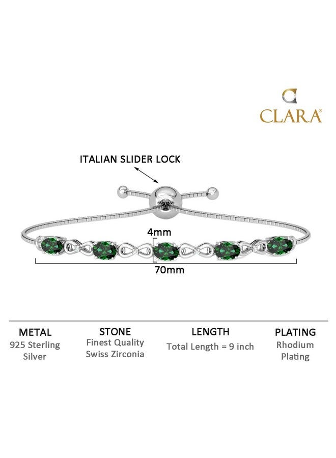 Clara 925 Pure Silver Green Infinity Hand Bracelet | Adjustable, Anti Tarnish, Swiss Zirconia | Gift for Women and Girls - Image 5