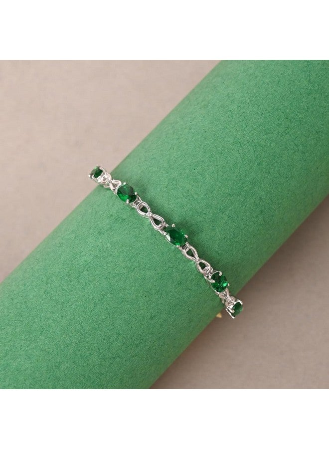 Clara 925 Pure Silver Green Infinity Hand Bracelet | Adjustable, Anti Tarnish, Swiss Zirconia | Gift for Women and Girls - Image 3