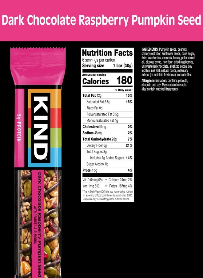 KIND Seeds Fruit & Nuts Snack Bar, Dark Chocolate Raspberry Pumpkin Seed | 5g Protein, High Fiber, Gluten Free Bars, 1.4 OZ, 6 Count - Image 2