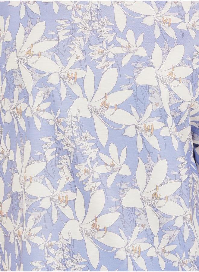 Styli Floral Printed Lettuce Edge Hem T-Shirt and Capri Pyjama Set  - Image 4