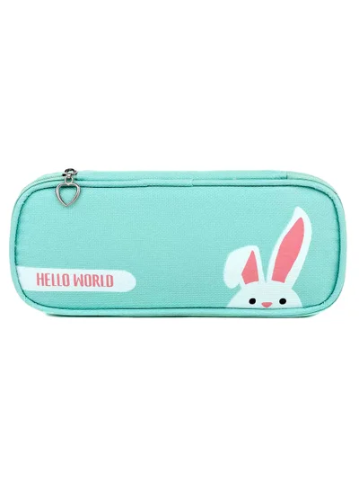 flâneur Flaneur Mint Green Double Zipper Pencil Case with Handle - Cute Bunny Design, Ideal for Kids' School Supplies. Spacious and Durable Organizer for Pencils, Pens, and More. Perfect for School and Home
