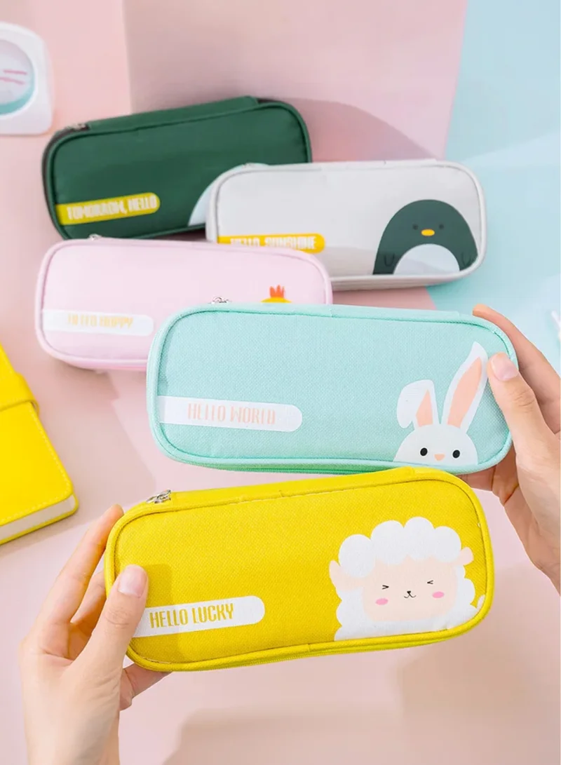 flâneur Flaneur Mint Green Double Zipper Pencil Case with Handle - Cute Bunny Design, Ideal for Kids' School Supplies. Spacious and Durable Organizer for Pencils, Pens, and More. Perfect for School and Home