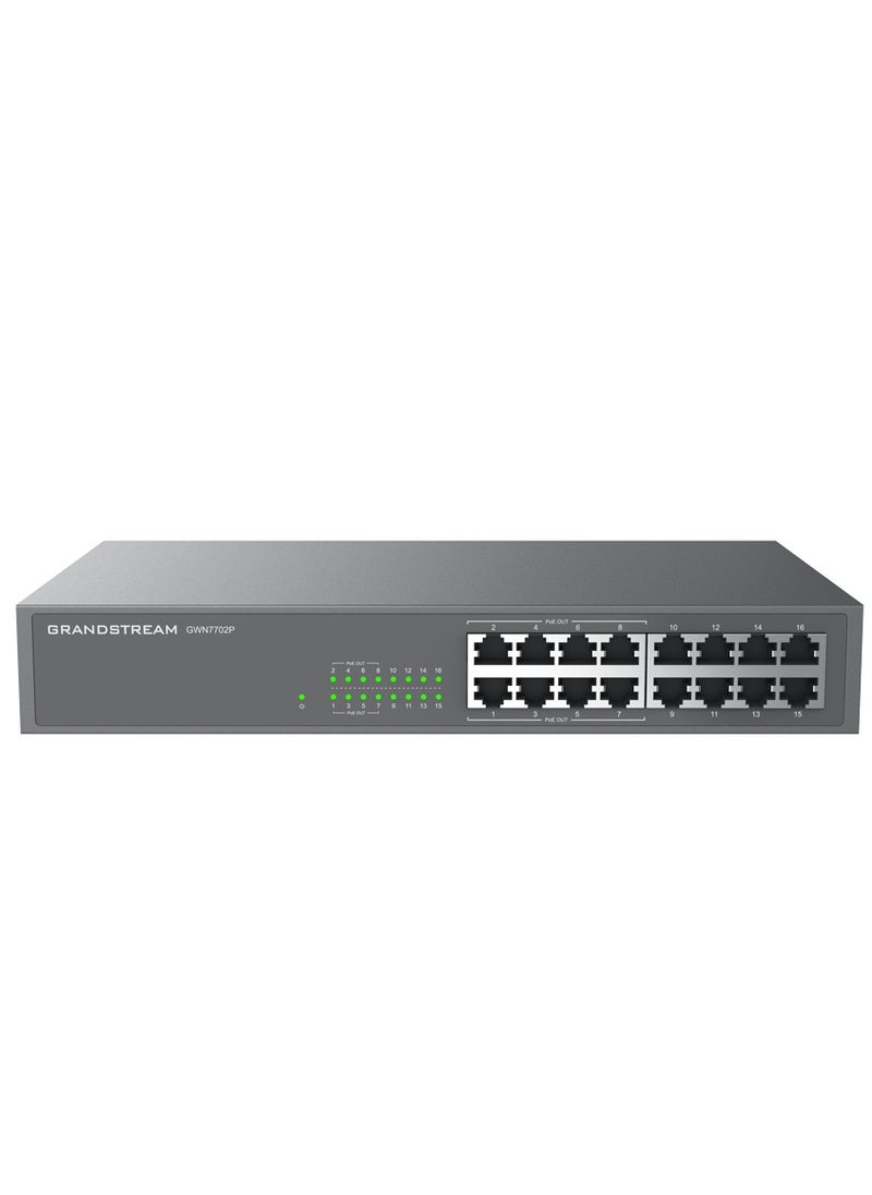 Grandstream Grandstream GWN7702P 16-Port Network Switch - 8 PoE+ Ports, QoS Support, Green Technology and Smart LED Indicators  - Image 1