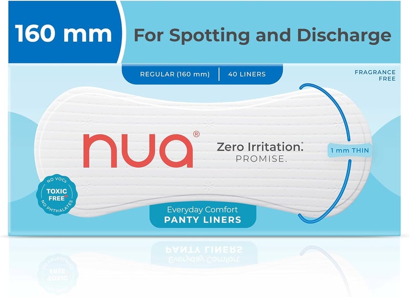Nua Ultra-Soft Panty Liners For Women Daily Use - 40 Liners | 160mm Long | Rash-Free and Toxin-Free | Protection Against Leakage and Discharge | Keeps You Dry & Fresh All Day Long - Image 1