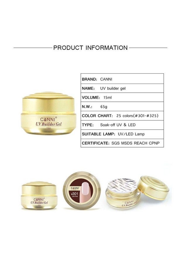 Canni زجاجة كاني الذهبية 15 مل طلاء أظافر جيل بناء هلامي رقيق سهل الجفاف UV قابل للإزالة (#305_وردي عاري) - Image 5