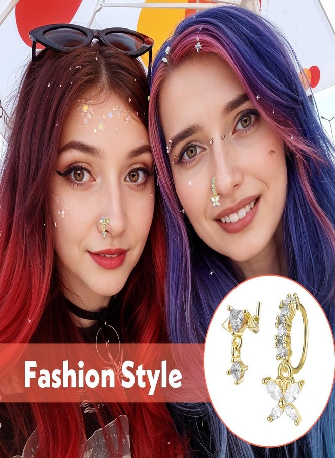 Yolev 10Pcs 20G Dangle Nose Rings Surgical Steel Dangling Nose Ring and L Shaped Dangling Nose Stud Set Gold Butterfly Heart Moon Flower Star Piercing Jewelry CZ Cartilage Earring for Women Party Gathering - Image 2