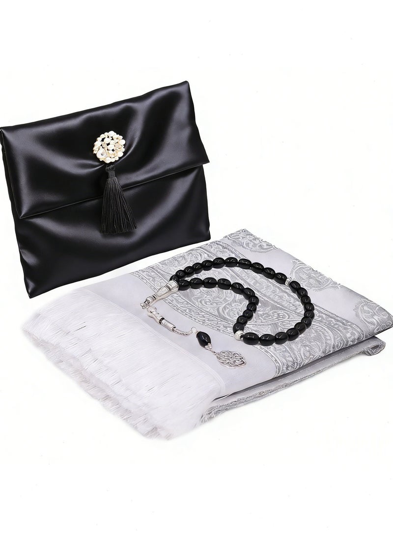 Ramadan Prayer Mat 3-Piece Set, Portable prayer rug for Ramadan with Tasbih & Storage Bag, Essential Home Item for Blessed Ramadan - Image 1