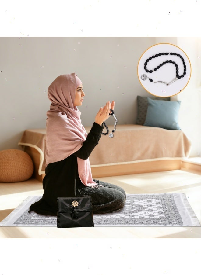 Ramadan Prayer Mat 3-Piece Set, Portable prayer rug for Ramadan with Tasbih & Storage Bag, Essential Home Item for Blessed Ramadan - Image 4