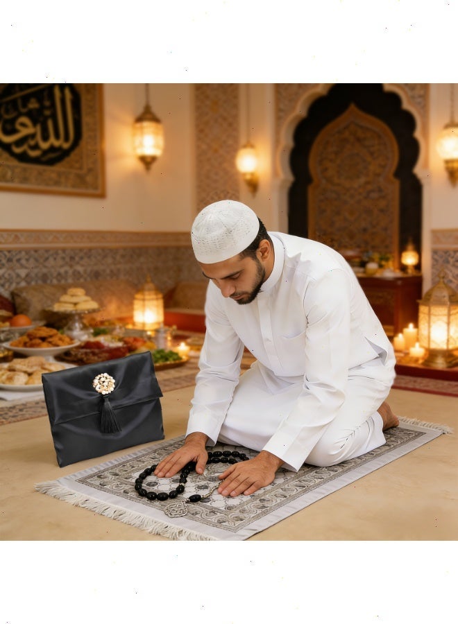 Ramadan Prayer Mat 3-Piece Set, Portable prayer rug for Ramadan with Tasbih & Storage Bag, Essential Home Item for Blessed Ramadan - Image 2