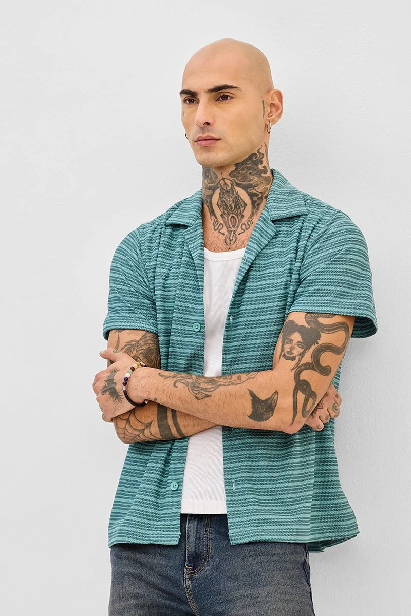 سنيتش قميص مخطط بتصميم بوكس فيت باللون الفيروزي