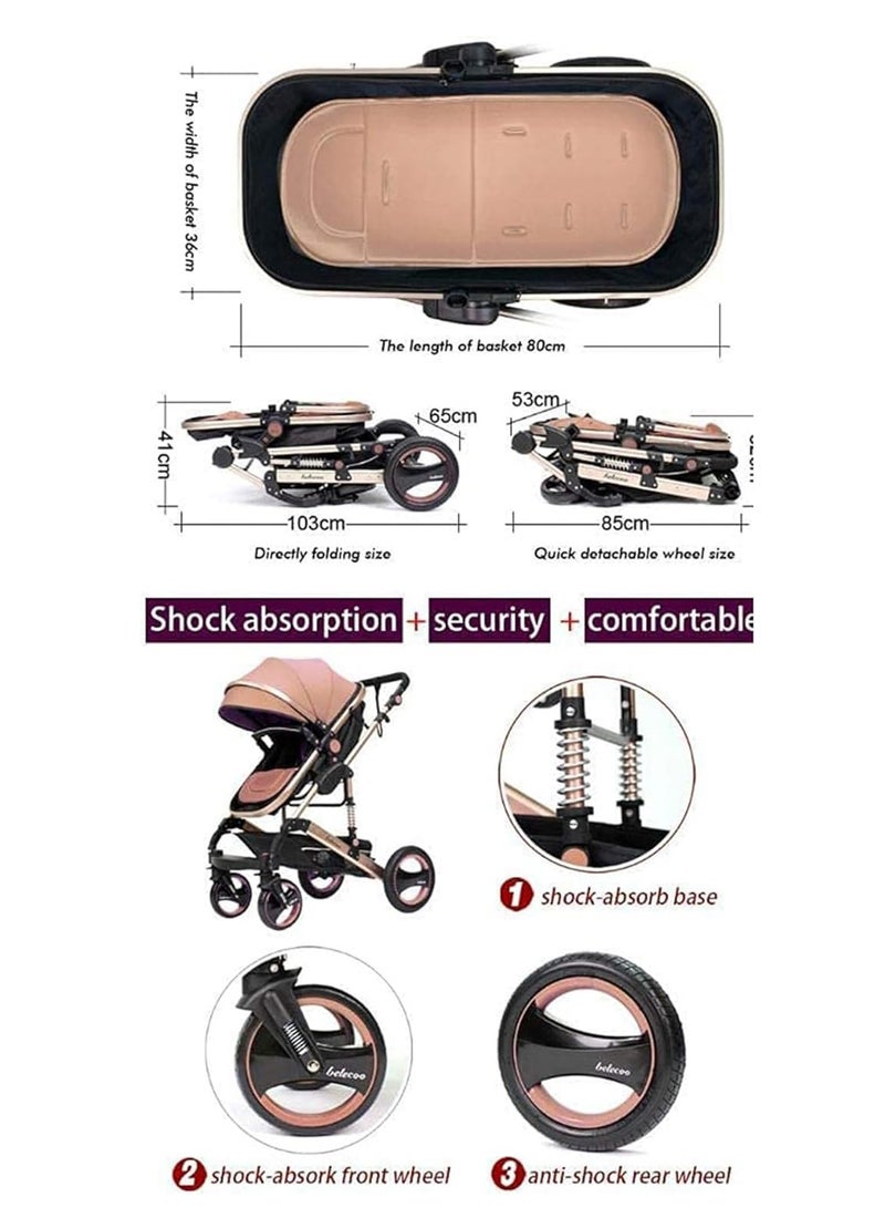 MONOGUE 3 in 1 Infant Baby Stroller with Reversible Seat and Adjustable Canopy - Image 3