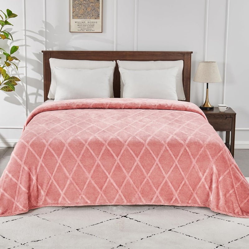 Exclusivo Mezcla إكسلوسيفو ميزكلا الملكة حجم نحى الماس تحقق الفانيلا الصوف بطانية السرير-لينة ، دافئة ، وخفيفة الوزن (الوردي ، 90 "س 90") - Image 1