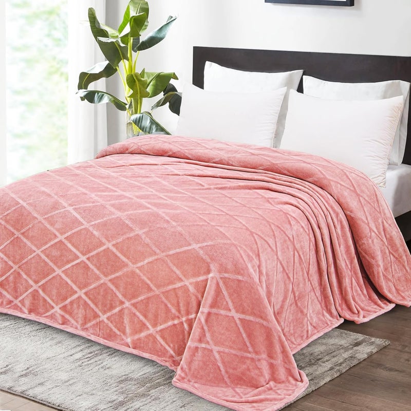 Exclusivo Mezcla إكسلوسيفو ميزكلا الملكة حجم نحى الماس تحقق الفانيلا الصوف بطانية السرير-لينة ، دافئة ، وخفيفة الوزن (الوردي ، 90 "س 90") - Image 2