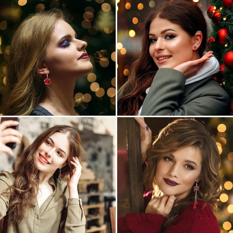 klarako 5 Pairs Christmas Earrings for Women Girl Xmas Thome Earrings Christmas Bow Bell Elk Snowflake Wreath Dangle Earrings - Image 4