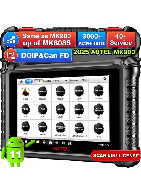 Autel MaxiCheck MX900 Scanner, 2025 Same as MK900BT MK900, Bidirectional Diagnostic Scan Tool, Up of MK808S MK808BT Pro MX808S MK808Z, 3000+ Active Test, 40+ Service, CAN-FD&DoIP, All System, FCA SGW