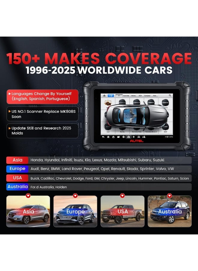 Autel MaxiCheck MX900 Scanner, 2025 Same as MK900BT MK900, Bidirectional Diagnostic Scan Tool, Up of MK808S MK808BT Pro MX808S MK808Z, 3000+ Active Test, 40+ Service, CAN-FD&DoIP, All System, FCA SGW