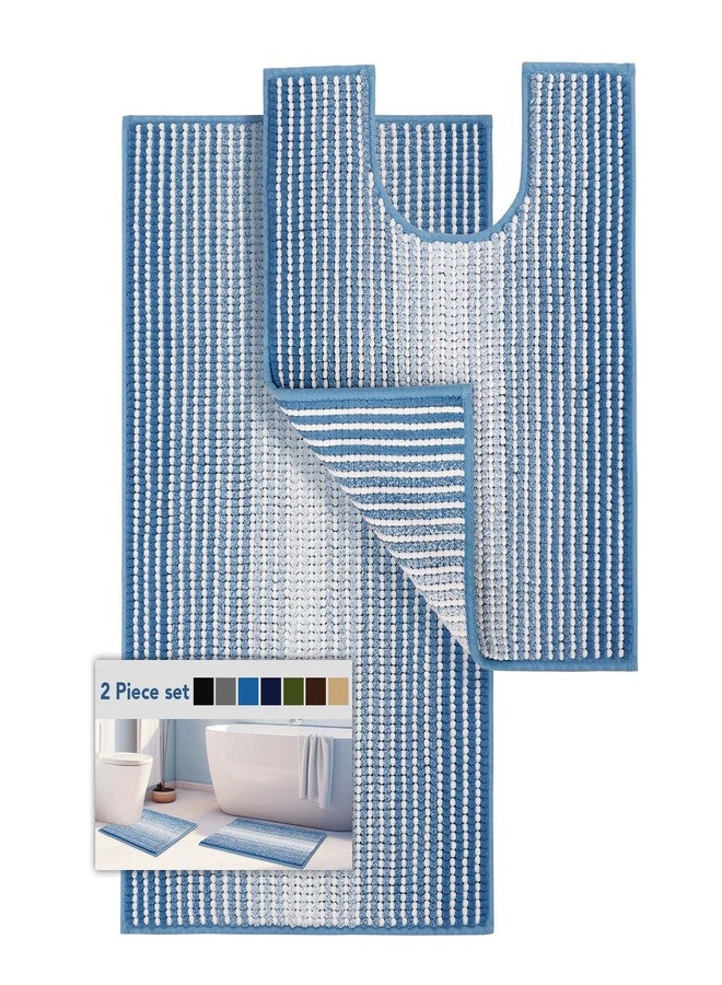 BSICPRO Bathroom Rugs Sets 2 Piece, Toilet Rugs U-Shaped, Contour Bath Mat Set for Bathroom, Soft Absorbent Chenille Bath Carpet, Quickly Dry, Washable (Blue, 32" x 20" + 24" x 20") - Image 1