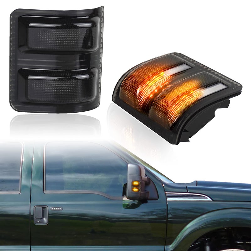 KEWISAUTO Smoked Black LED Side Mirror Marker Lights for Ford F250 F350 F450 20082016 Amber Turn Signal  Running Light IP67 Waterproof Plug  Play Installation