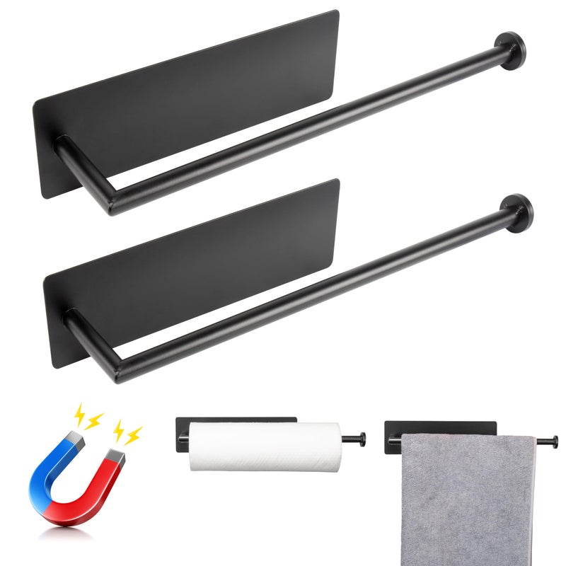 RedCall 2 Pack Magnetic Paper Towel Holder for Fridge,Black Kitchen Towel Holder for Refrigerator/BBQ Grills/Griddles Toolbox/RV,Powerful Magnetic Towel Bar,Kitchen Bathroom Organizers and Storage - Image 1