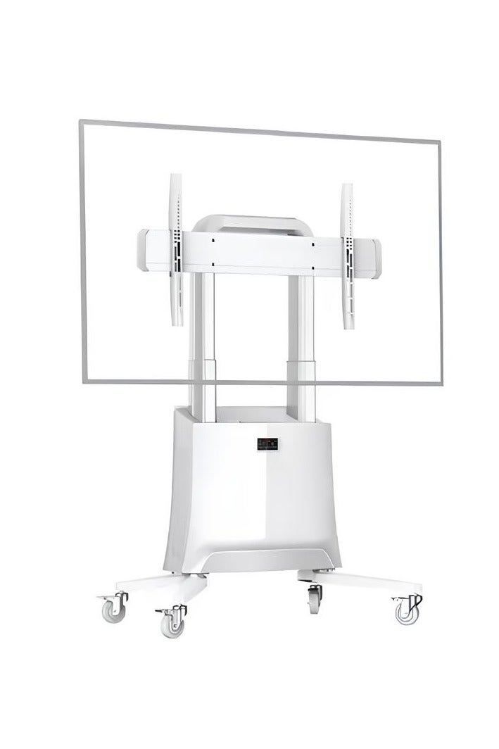 NB ERGONOMIC Motorized Height Adjustable TV Cart for 75–120 Inch Displays, Heavy-Duty Rolling Stand for Smart Board and Video Conferencing, Supports 90.9 kg, VESA 200x200–1000x600, White | G100 