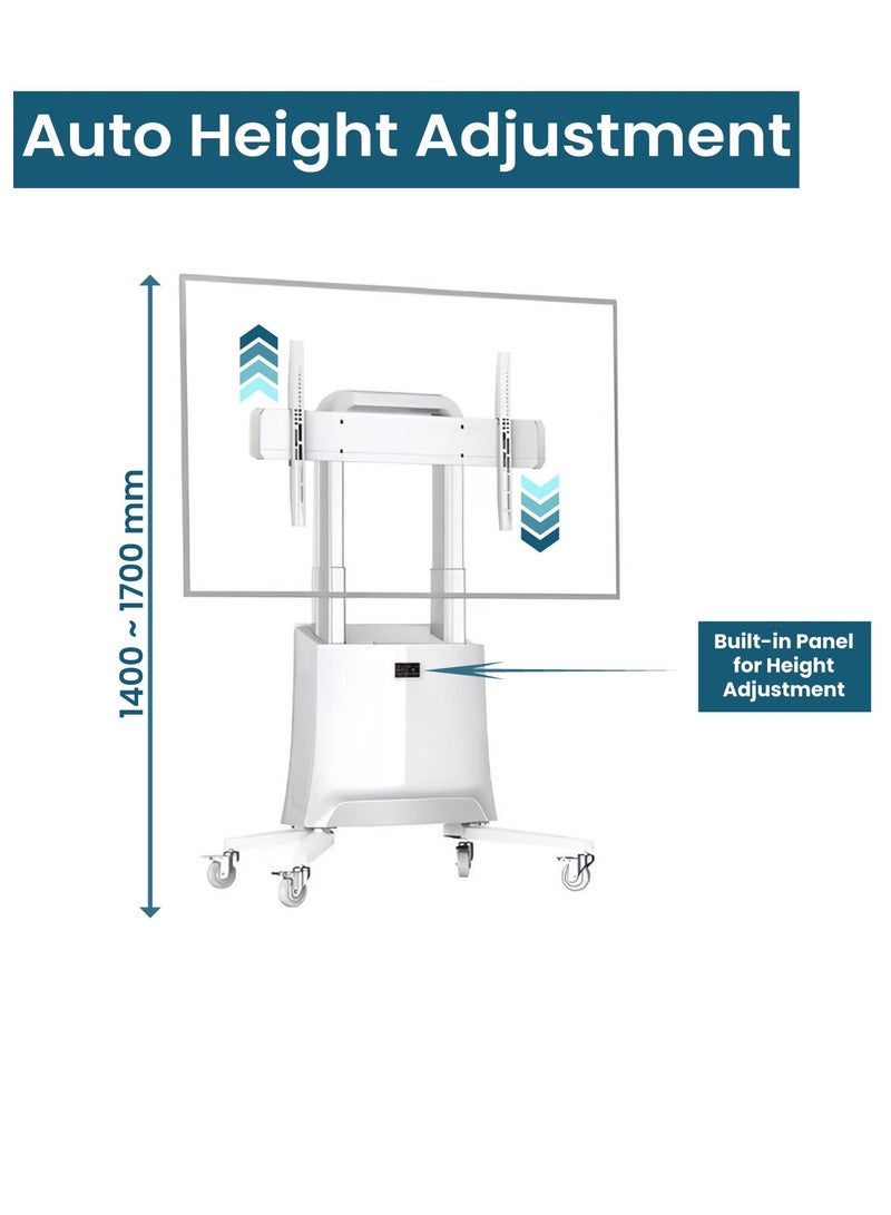 ان بي ايرجونوميك عربة تلفزيون متنقلة قابلة لتعديل الارتفاع الالكتروني لشاشات 75 إلى 120 بوصة، تتحمل حتى 90.9 كجم، متوافقة مع VESA من 200x200 إلى 1000x600 مم، مثالية لغرف الاجتماعات الذكية والمؤتمرات، أبيض | G100 - Image 5