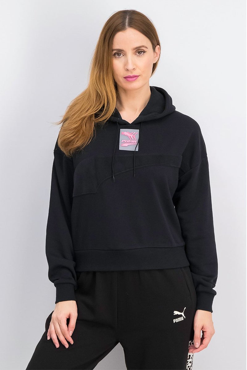 PUMA Women Hood With Drawstring Brand Logo Sweatshirt, Black  - Image 1