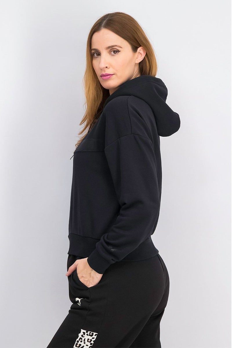 PUMA Women Hood With Drawstring Brand Logo Sweatshirt, Black  - Image 4