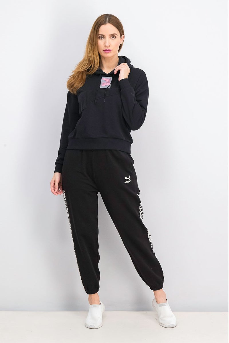 PUMA Women Hood With Drawstring Brand Logo Sweatshirt, Black  - Image 3