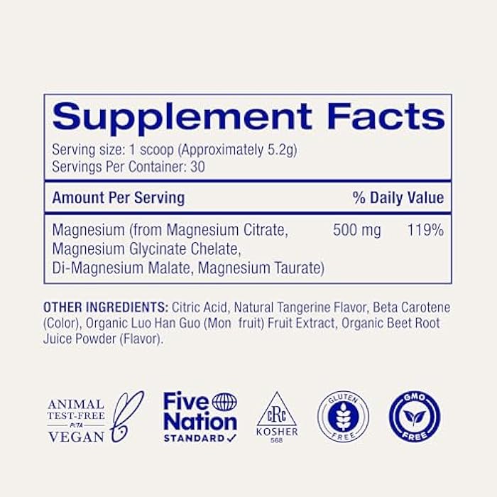 Ora Organic Magnesium Complex Powder Supplement - 4-in-1 Magnesium: Glycinate, Taurate, Malate & Citrate | Vegan, Gluten-Free | Tangerine Flavor | Calm Support for Sleep, Stress & Muscles | 30 Serving - Image 3