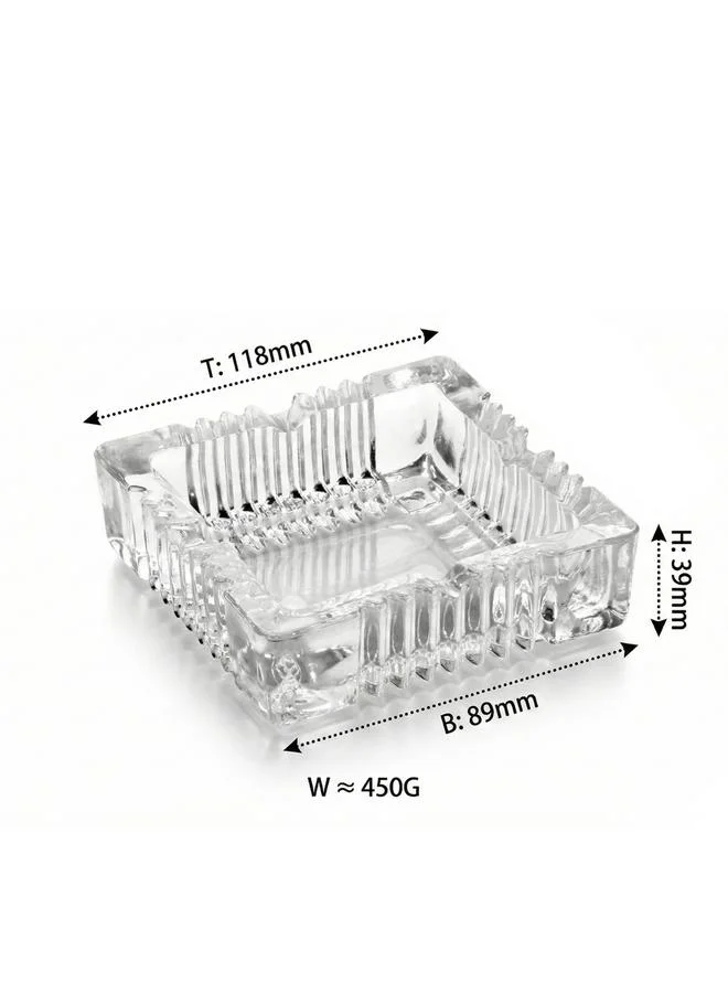 كويزين أرت Soda-Lime Glass 4 Inch Square Glass Ashtray Transparent