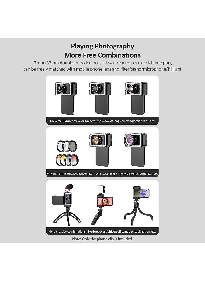 APEXEL FL23 Universal Phone Clip with 17mm + 37mm Thread LED Fill Light Cold Shoe Mount & 1/4in Screw Hole Lens Adapter Compatible with Android/iPhone/Samsung Smartphones Macro/Wide Angle/Fisheye Lens  - Image 3