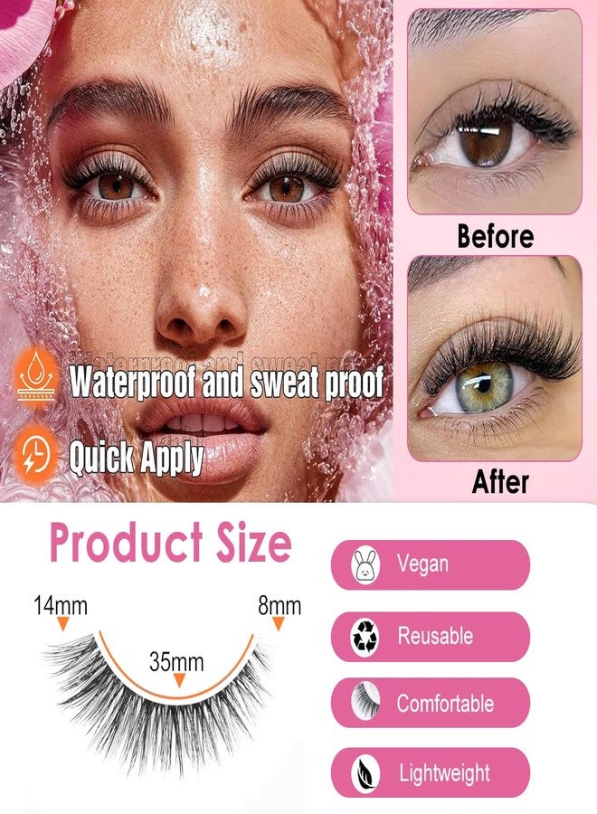 MAYCREATE® 5 Pair Natural Lashes Self Adhesive False Eyelashes Clear Band Cat Eye Lashes Natural Look Fake Eyelashes Pack Naturales Wispy D Curvature Lashes at Home - Image 2