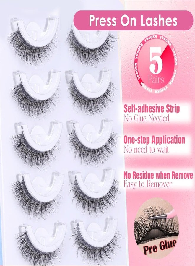 MAYCREATE® 5 Pair Natural Lashes Self Adhesive False Eyelashes Clear Band Cat Eye Lashes Natural Look Fake Eyelashes Pack Naturales Wispy D Curvature Lashes at Home - Image 4