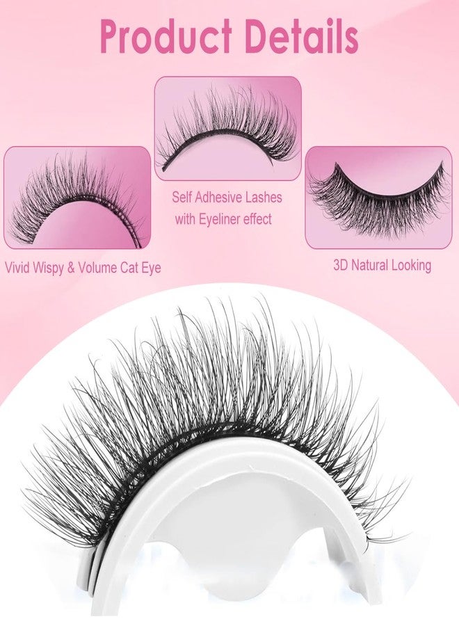 MAYCREATE® 5 Pair Natural Lashes Self Adhesive False Eyelashes Clear Band Cat Eye Lashes Natural Look Fake Eyelashes Pack Naturales Wispy D Curvature Lashes at Home - Image 3