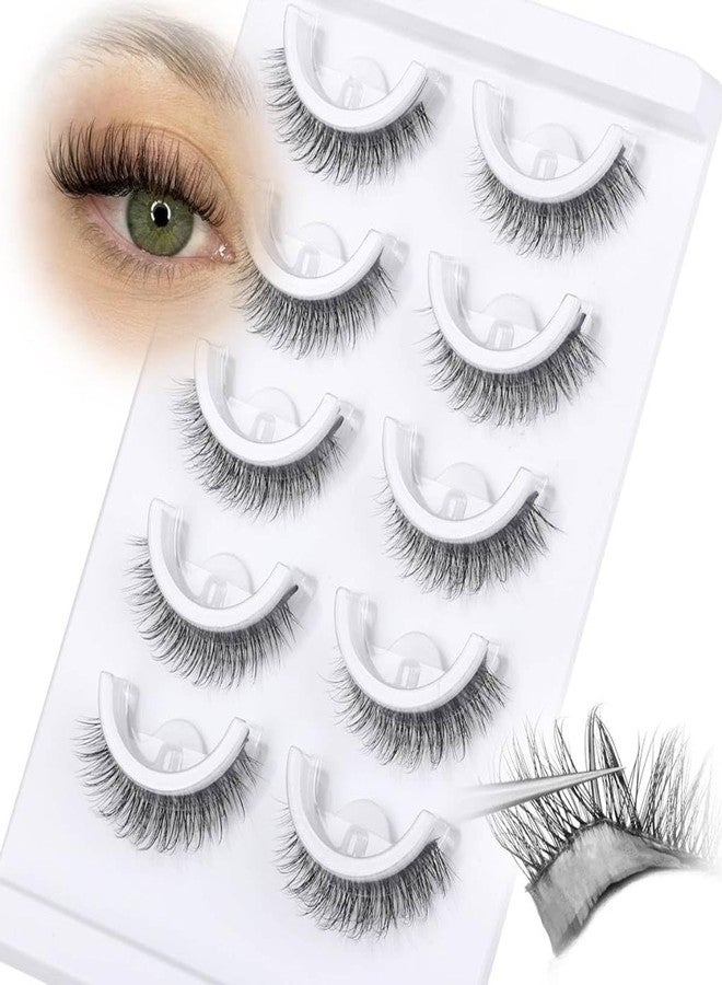 MAYCREATE® 5 Pair Natural Lashes Self Adhesive False Eyelashes Clear Band Cat Eye Lashes Natural Look Fake Eyelashes Pack Naturales Wispy D Curvature Lashes at Home - Image 1
