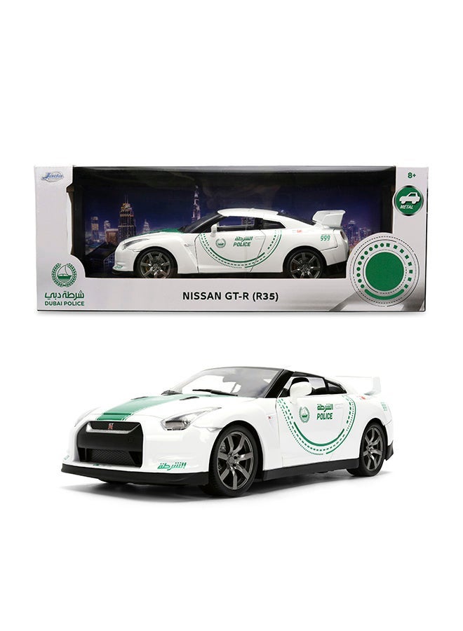 JADA Toys Dubai Police Nissan GT-R (R35) Die-Cast Car, Toys for Kids and Adults – 1:18 Scale, White/Green - Image 1
