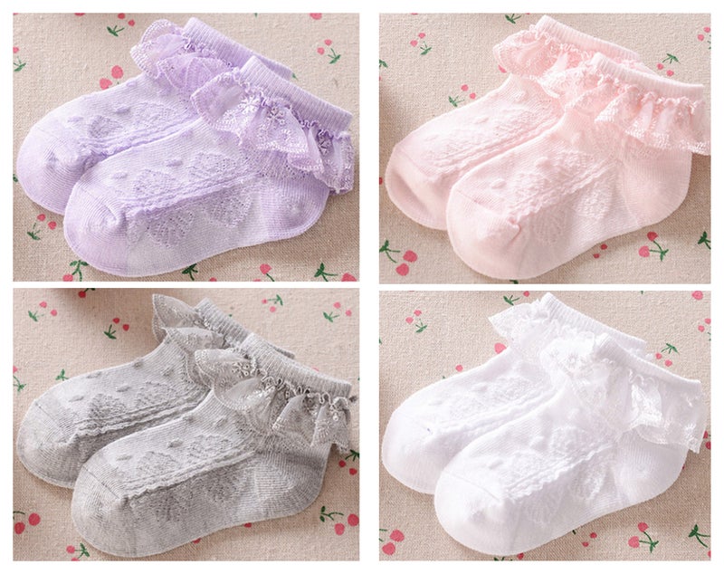 QandSweet Baby Girls' Eyelet Flower Socks Ankle Sock for Newborn Infant Toddlers Kids (1-2 Years, A-6 Colors) - Image 4