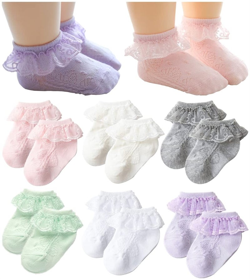 QandSweet Baby Girls' Eyelet Flower Socks Ankle Sock for Newborn Infant Toddlers Kids (1-2 Years, A-6 Colors) - Image 1