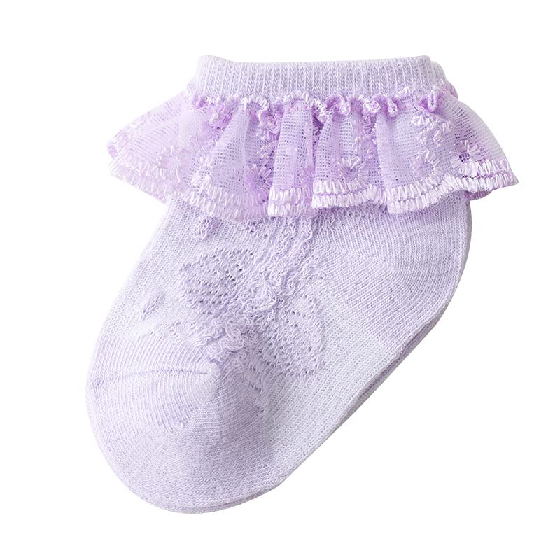 QandSweet Baby Girls' Eyelet Flower Socks Ankle Sock for Newborn Infant Toddlers Kids (1-2 Years, A-6 Colors) - Image 3